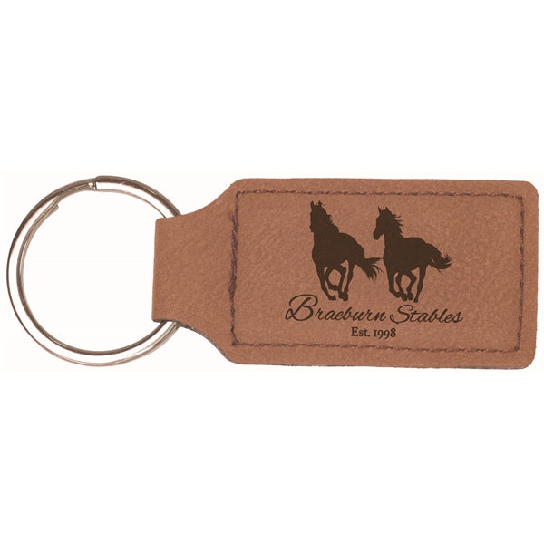 2 3/4" x 1 1/4" Dark Brown Leatherette Rectangle Keychain
