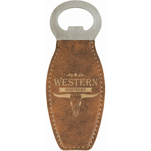 4.625" Rustic/Gold Leatherette Bottle Opener With Magnet