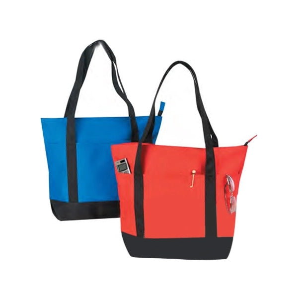 Basic Poly Zippered Tote Bag Muti Pockets