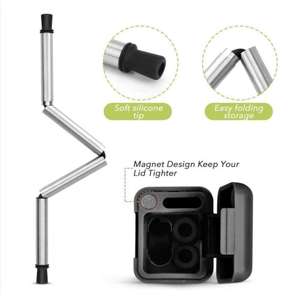 New Design Collapsible Stainless Steel Straw Set With Cleani