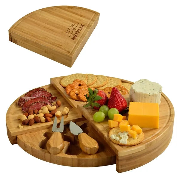 Patented Multi Level Bamboo Charcuterie Board Compact 14 Dia