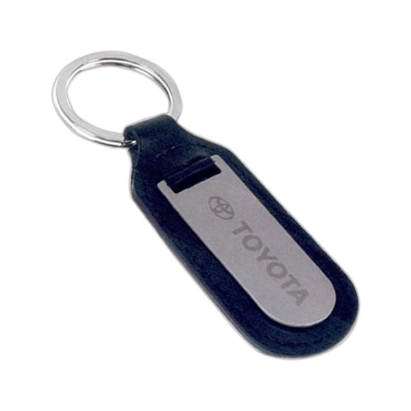 Black Leather Key Chain with Metal Tab