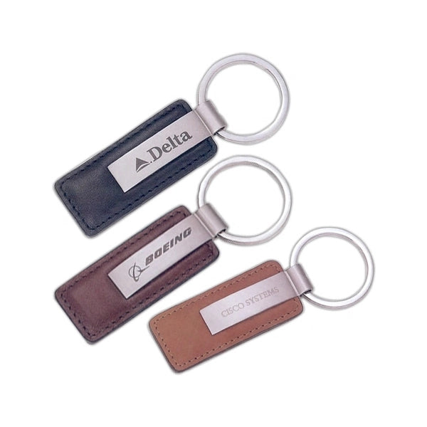 Rectangular Leather Key Chain with Short Metal Strip