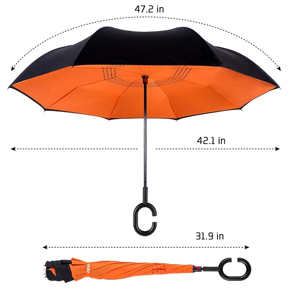 Reverse Inverted Windproof Umbrella With C-Shaped Handle