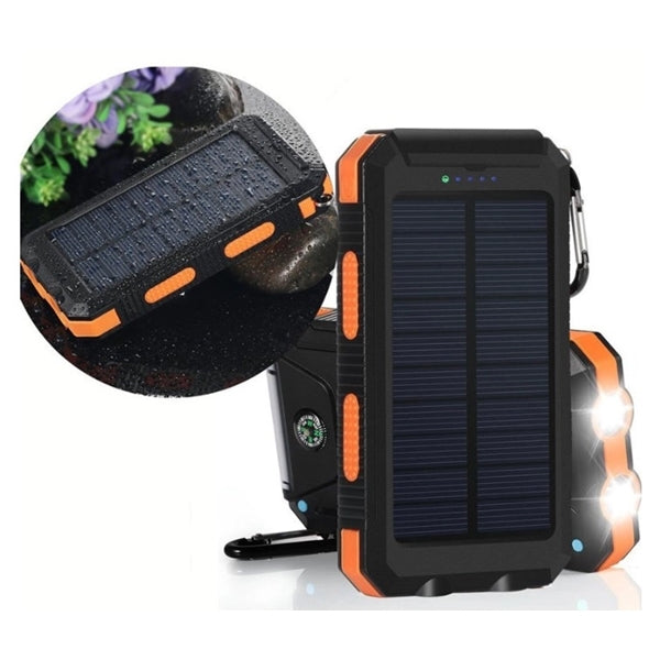 Waterproof 10000mAh Solar Power Bank wz Compass &Keyring