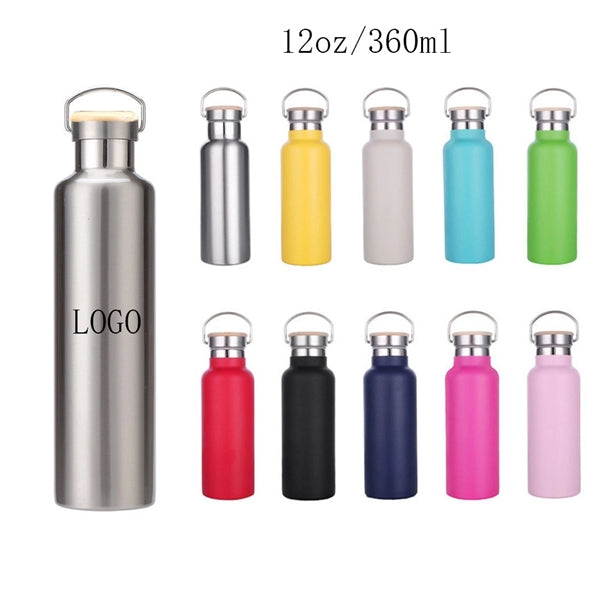 12oz Stainless Steel Sports Water Bottle With Bamboo Lid