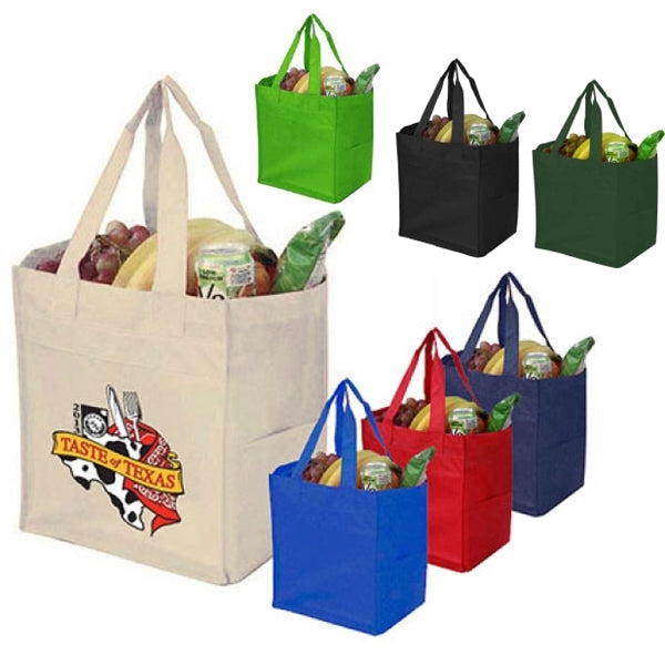 Eco grocery tote with side pockets