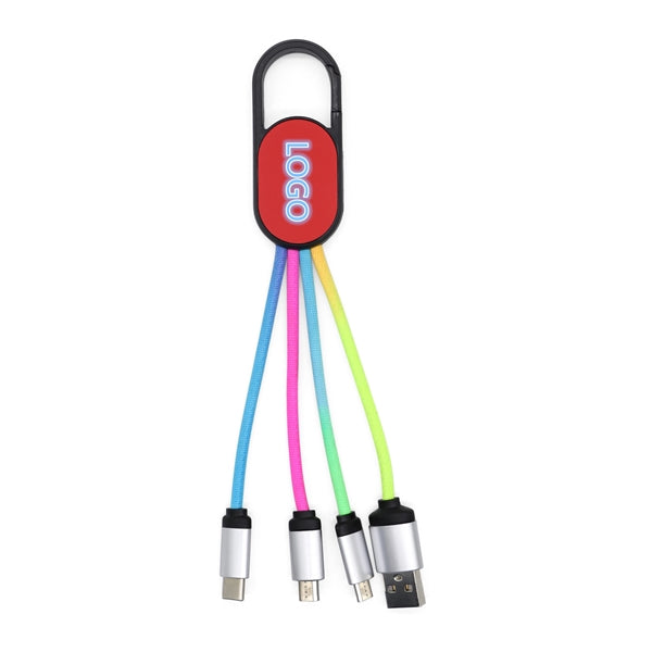 Led Logo 3 in 1 Keychain USB Charge Data Cable Colorful Line