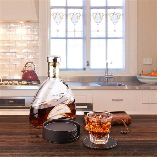 6PC Round PU Leather Coaster Set