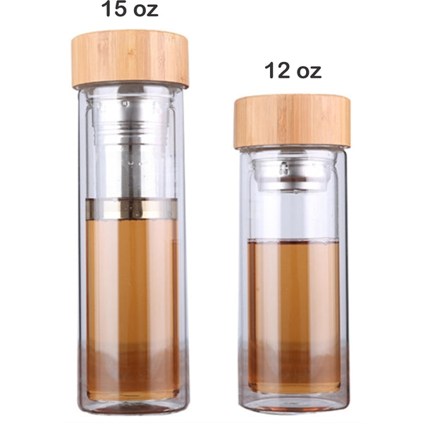 12 oz Double Wall Glass Bottle with Tea Infuser & Bamboo Lid