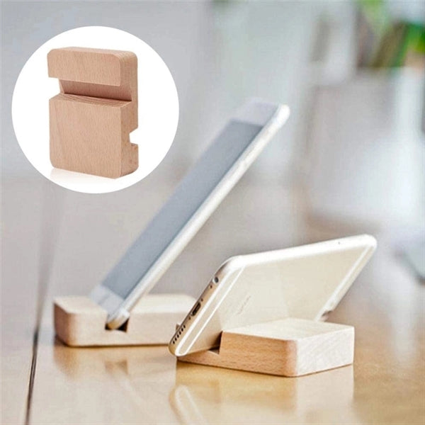 Portable Dual Slots Wooden Mobile Phones Stand Holder