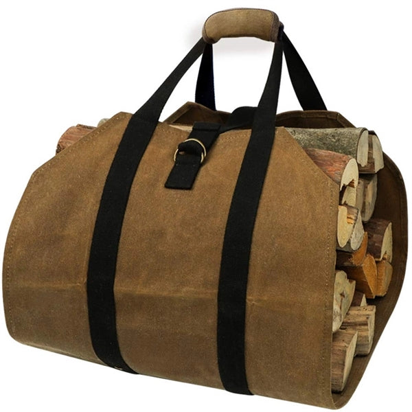 Waxed Canvas Firewood Log Carrier Tote Bag With Handles