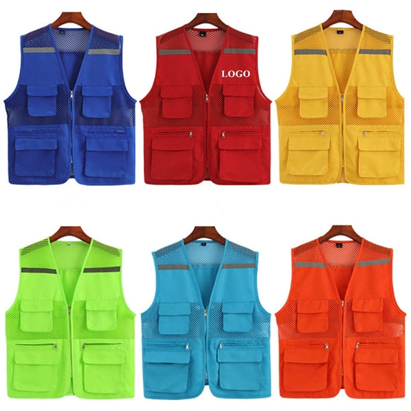 High Visibility Strip Workwear with Zipper Breathable Mesh C