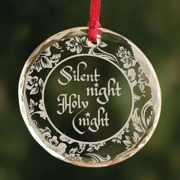 Optical crystal round ornament with ribbon