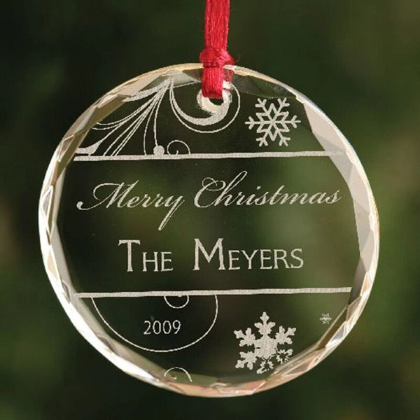 Optical crystal round ornament with ribbon