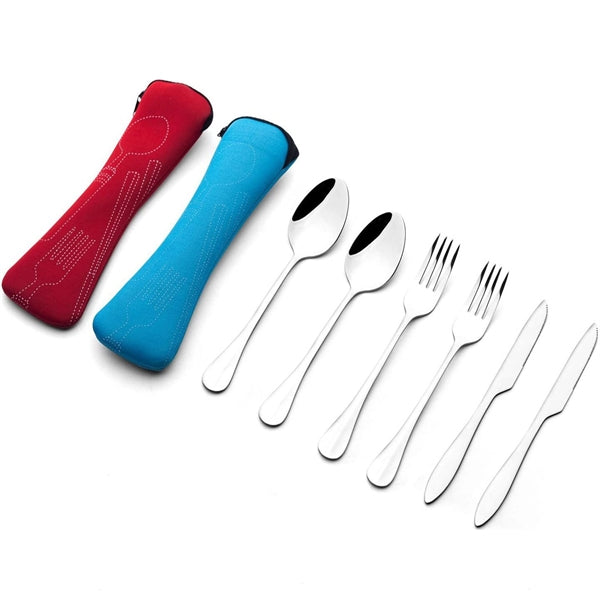 Camping Utensil Spoon Fork Knife Set With Neoprene Case
