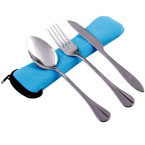 Camping Utensil Spoon Fork Knife Set With Neoprene Case