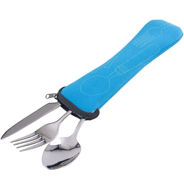 Camping Utensil Spoon Fork Knife Set With Neoprene Case
