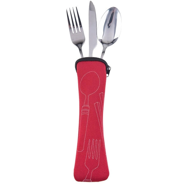 Camping Utensil Spoon Fork Knife Set With Neoprene Case