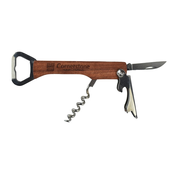 Wooden Bottle Opener & Wine Corkscrew Multitool