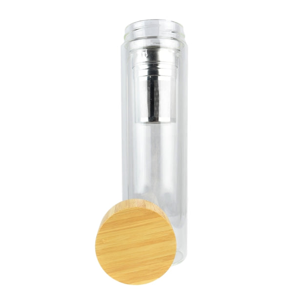 15 oz Double Wall Glass Bottle with Tea Infuser & Bamboo Lid