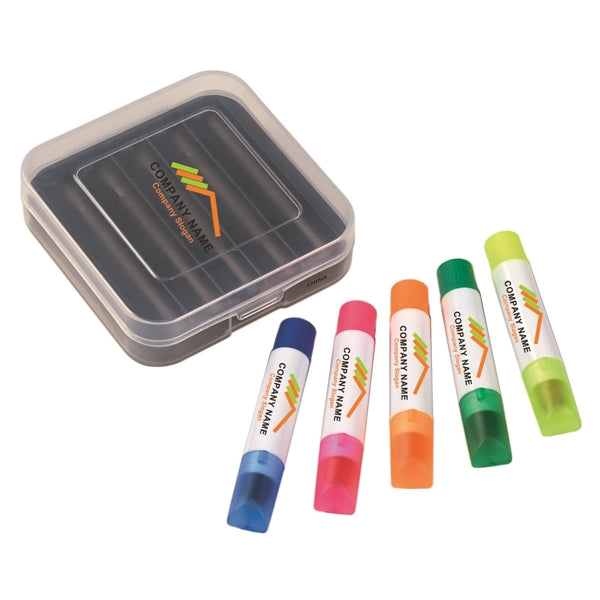 5 compact Gel wax highlighters in portable pocket case