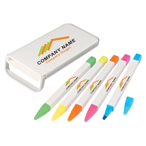 5 Chisel Tip Highlighters in Portable Highlightr Box