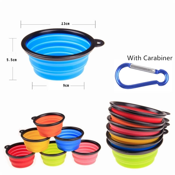 Collapsible Travel Silicone Dog Bowl Feeder With Carabiner