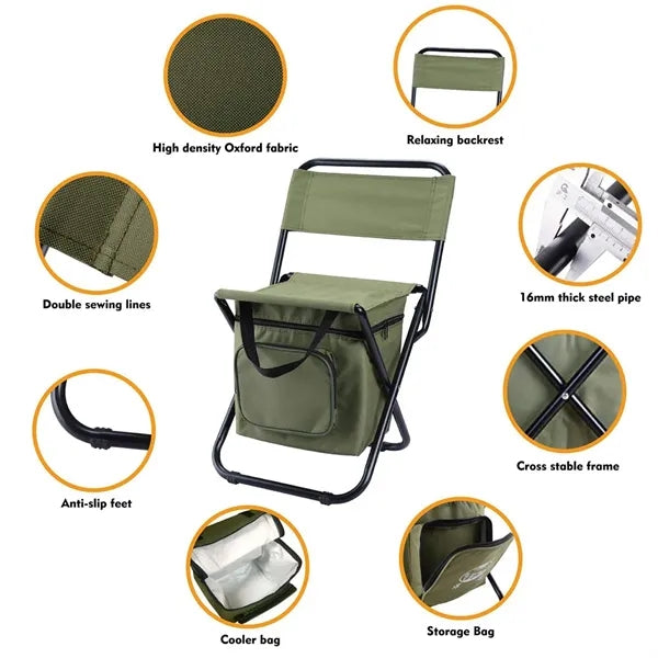 Foldable Camping Chair with Cooler Bag Compact Fishing Stool