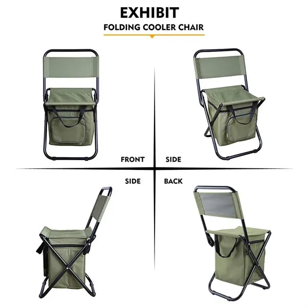Foldable Camping Chair with Cooler Bag Compact Fishing Stool