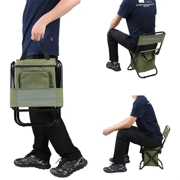 Foldable Camping Chair with Cooler Bag Compact Fishing Stool