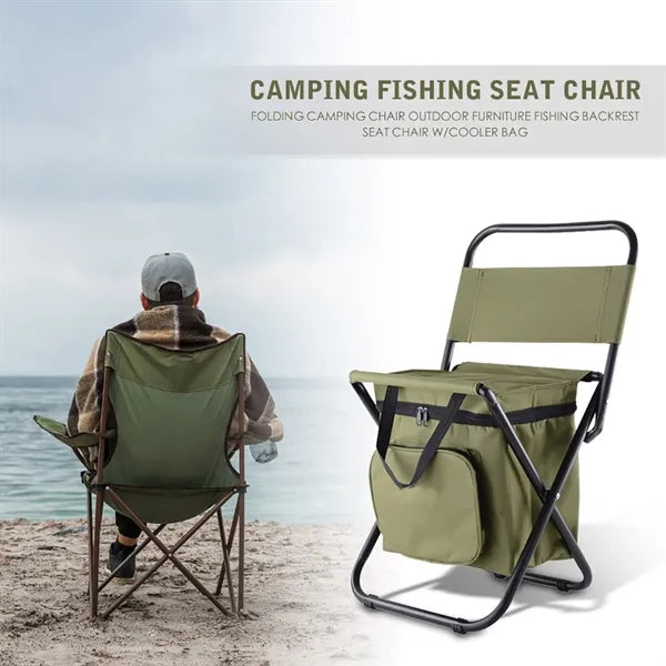 Foldable Camping Chair with Cooler Bag Compact Fishing Stool