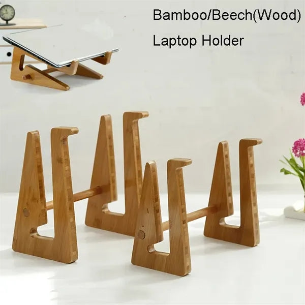 Desk Riser Computer Holder Bamboo Wooden Laptop Stand