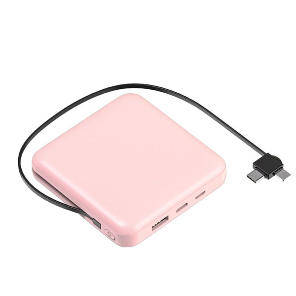Square 10000 mAh Power Bank with Built in Cable