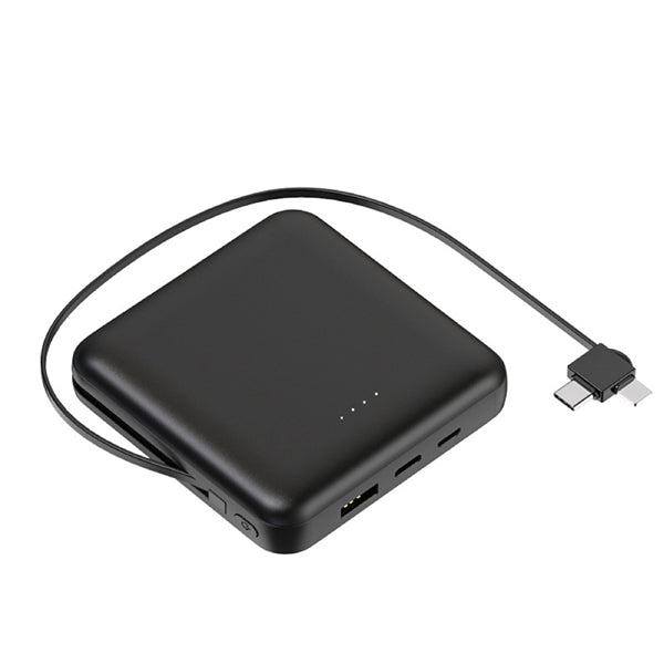 Square 10000 mAh Power Bank with Built in Cable