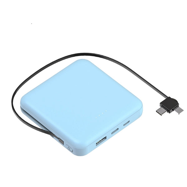 Square 10000 mAh Power Bank with Built in Cable