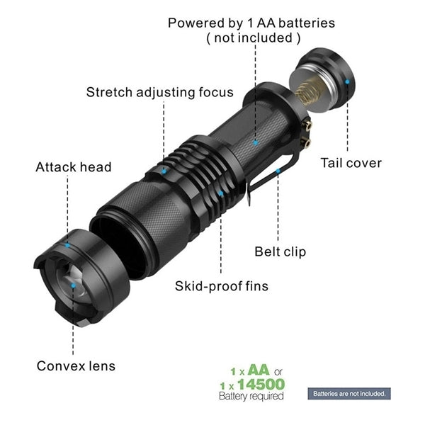 Waterproof LED Zoomable Flashlight