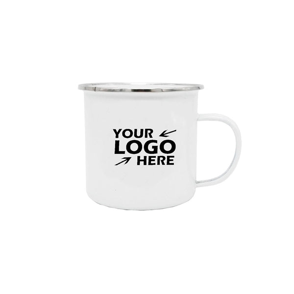 12oz White Enamel Mug with Silver Rim