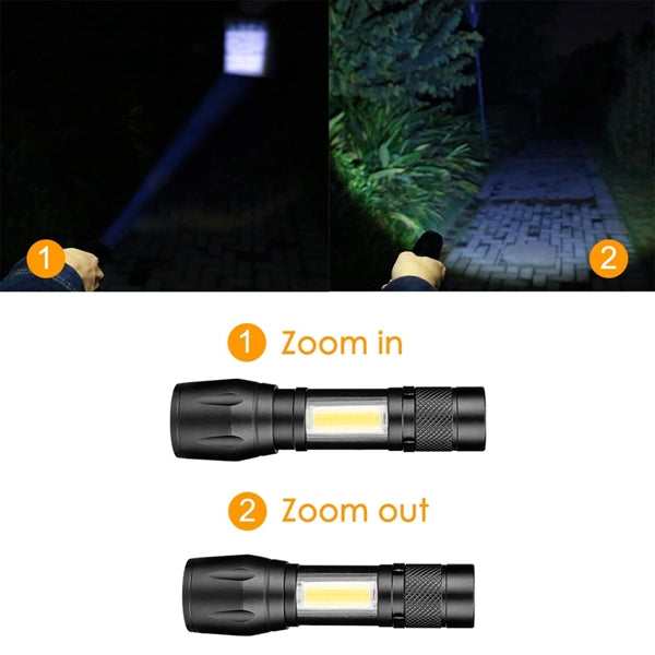 Handheld Zoomable Flashlight with COB Side Lights