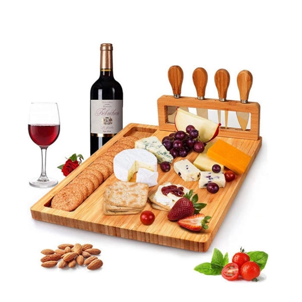 Cheese Plate with Cutter Set Bamboo Cutting Board