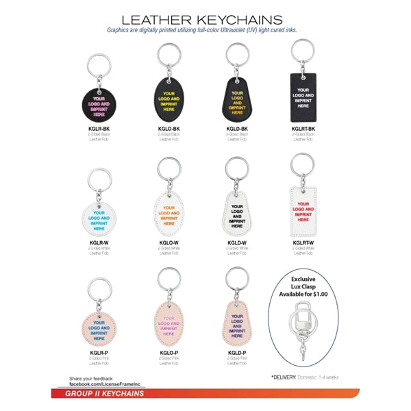 Round Shape White Leather Key Chain- printable on both sides