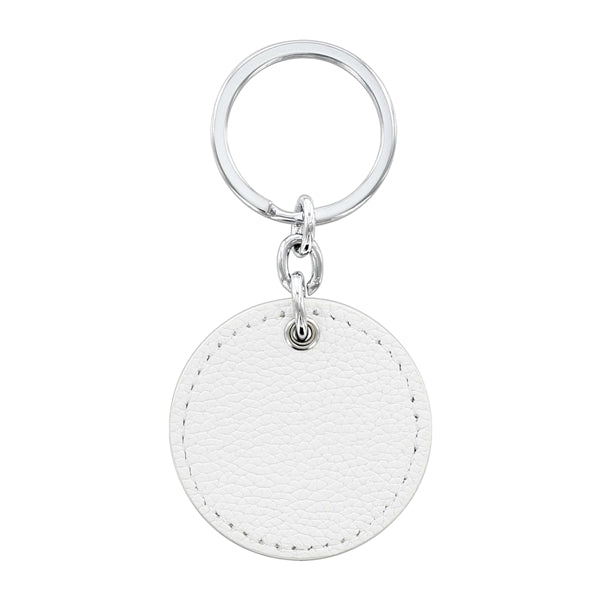 Round Shape White Leather Key Chain- printable on both sides