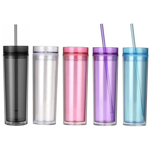 Double Wall Acrylic Tumbler with Lid and Straw, 16 oz.