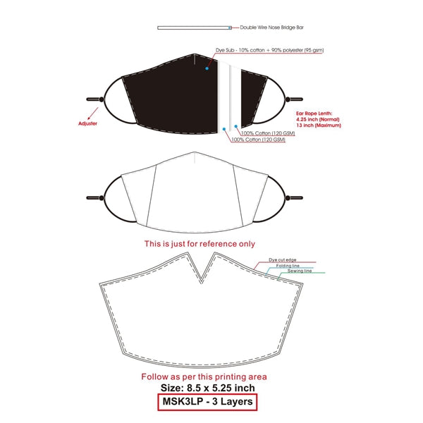 3-Layer w/ Full Color Logo Adjustable Face Mask