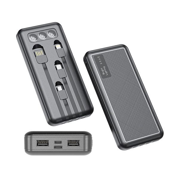 Power Bank with LED Flashlight and 4 Built-in Cables - 10000