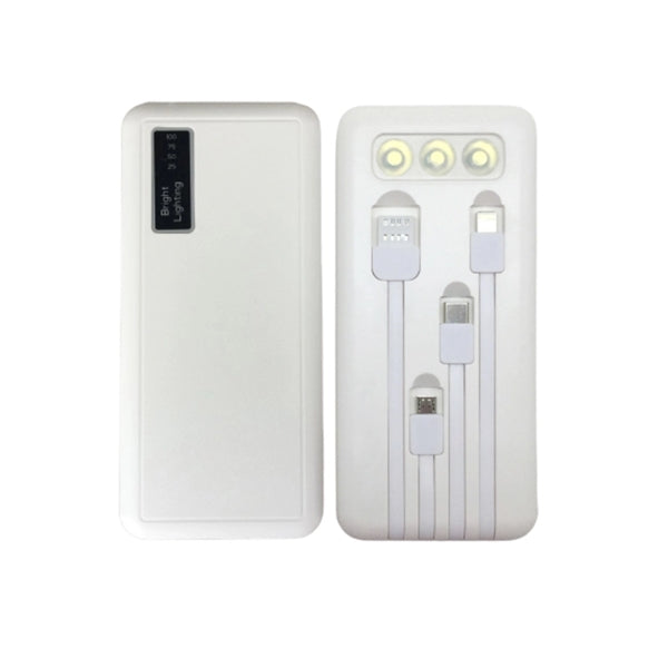 Power Bank with LED Flashlight and 4 Built-in Cables - 10000