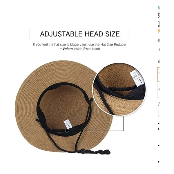 Wide Brim Sun Hat with Wind Lanyard UPF Summer Straw Sun Hat