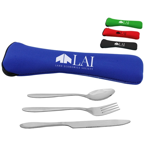 Stainless Steel Travel Utensil Set in Zipper Neoprene Pouch