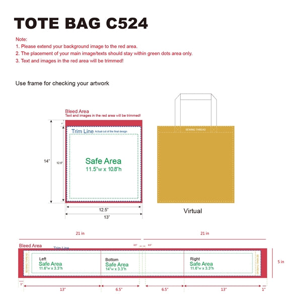 360 Degree Full Color 5 oz Cotton Tote Bag 13"x13"x5"
