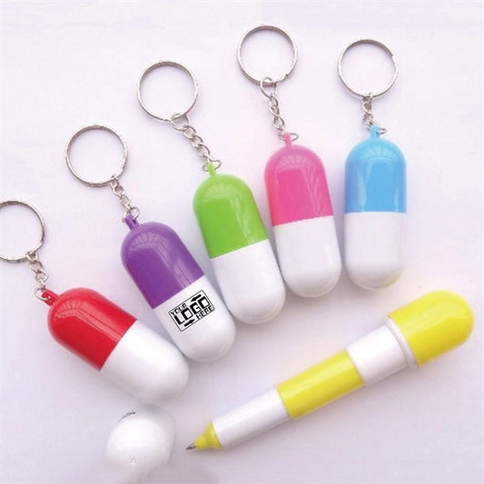 Pill Capsule Retractable Pen With Keychain